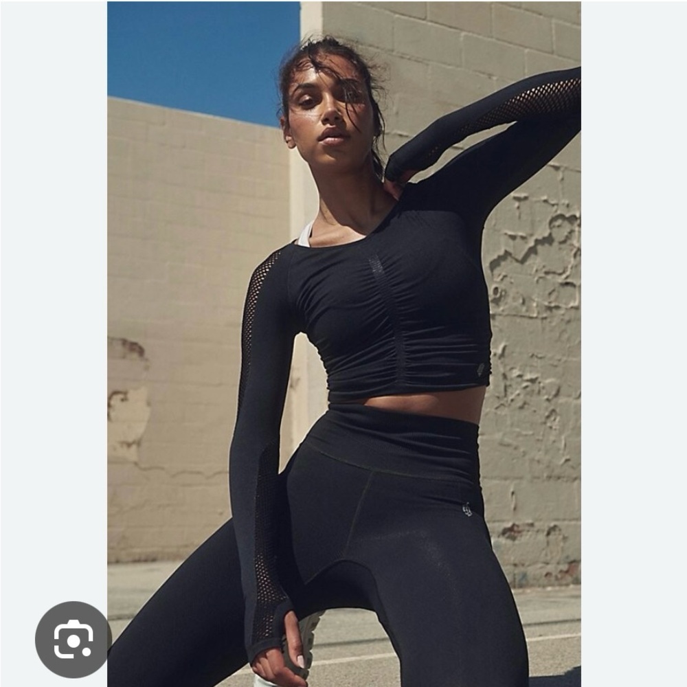 Free People Black Long Sleeve Crop Top